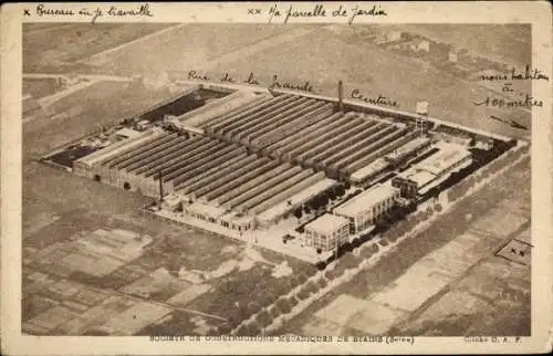 Ak Stains Seine-Saint-Denis, Blick auf die Fabrik, eine große Anlage, mit einem Gartenbereich.