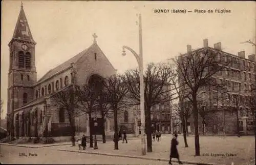 Ak Bondy Seine Saint Denis, Platz der Kirche, Kirche, Bäume, Straßen,  Gebäude