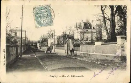 Ak Gagny Seine Saint Denis, Rue de Villemomble, Pferdegespann, Bäume,  Gebäude