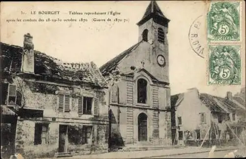 Ak Le Bourget Seine Saint Denis, Kirche, beschädigte Architektur, Nachkriegszeit, Kriegsgeschicht