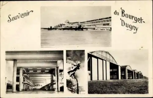 Ak Le Bourget Seine Saint Denis, Souvenir, Bilder des Flughafens, moderne Architektur, Statue, Em