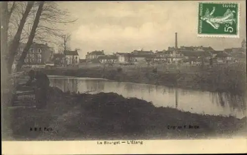 Ak Le Bourget Seine Saint Denis, Schöne Landschaft, Teich, Industriegebäude, alte Architektur