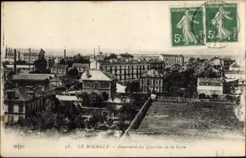 Ak Le Bourget Seine Saint Denis, Panorama des Viertels um die Bahnstation,  , Gebäudeansicht