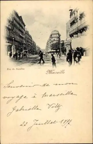 Ak Marseille Bouches du Rhône, Rue de Noailles, Menschen auf der Straße,  Architektur