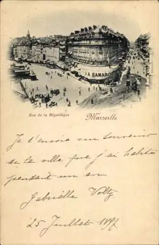 Ak Marseille Bouches du Rhône, Landschaft von  Rue de la République, Gebäude mit Schriftzug 'A SA