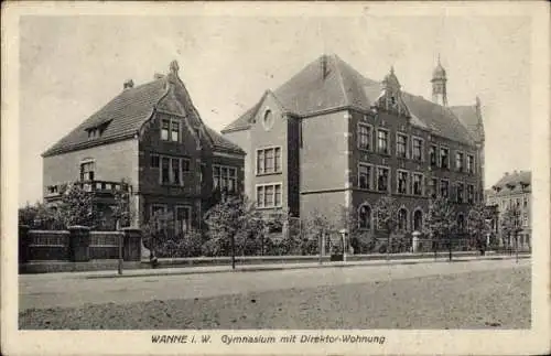 Ak Wanne Herne im Ruhrgebiet, Gymnasium mit Direktor-Wohnung, Architektur,  