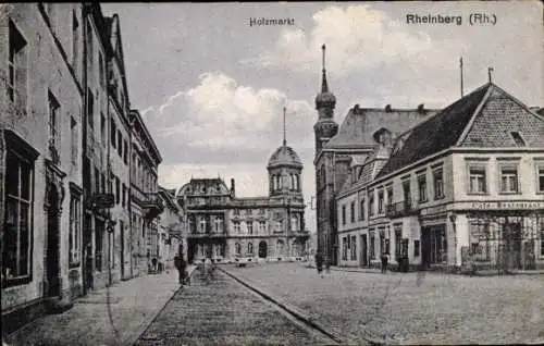 Ak Rheinberg NRW, Holzmarkt, Cafe Restaurant, Passanten, Rathaus