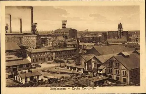 Ak Oberhausen im Ruhrgebiet, Zeche Concordia, Essen, Lager und Fabrikhallen