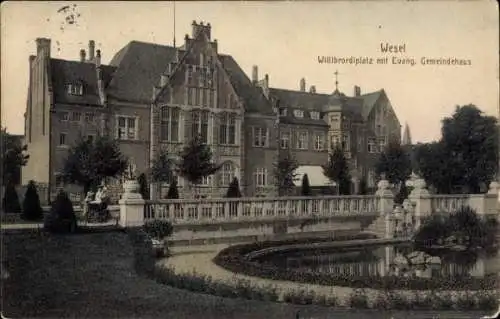 Ak Wesel am Niederrhein, Willibrordiplatz, Evangelisches Gemeindehaus,  Architektur