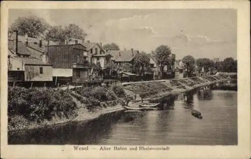Ak Wesel am Niederrhein, Alter Hafen, Rheinvorstadt, Häuser, Wasser, Boote
