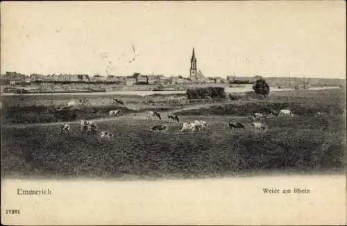 Ak Emmerich am Niederrhein, Landschaft mit Kühen, Stadtansicht, Kirche, Rhein