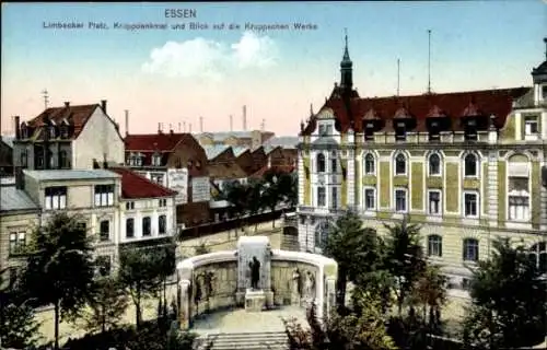 Ak Essen im Ruhrgebiet, Limbecker Platz, Kruppdenkmal, Kruppsche Werke