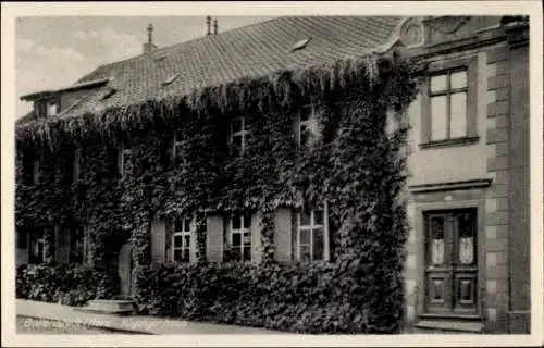 Ak Ballenstedt im Harz, Haus mit Efeu, zwei Fenster, Eingangstür, zwei Geschosse