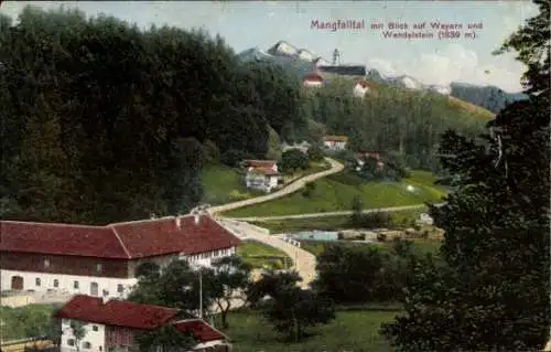 Ak Weyarn Oberbayern, Mangfalltal, Blick auf Wendelstein, ländliche Landschaft, Grün