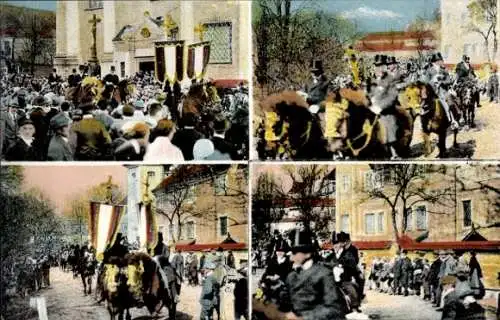 Ak Panschwitz Kuckau Sachsen, Ansichten vom Osterreiten im Kloster Marienstern