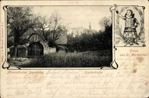 Ak Panschwitz Kuckau Oberlausitz, Kloster St. Marienstern, Altwendischer Bauernhof, Klosterkirche