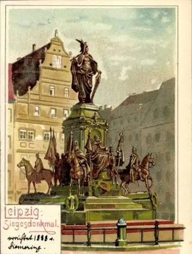 Ak Leipzig, Siegesdenkmal, Statue, Reiterstandbilder,  Architektur, Monument