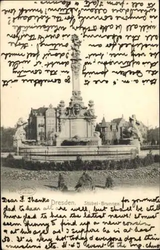Ak Dresden Altstadt, Stübel-Brunnen, r Brunnen, landschaftliche Aufnahme