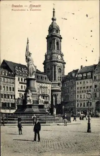 Ak Dresden Altstadt, Dresden Altmarkt, Siegesdenkmal, Kreuzkirche, W. Metzler
