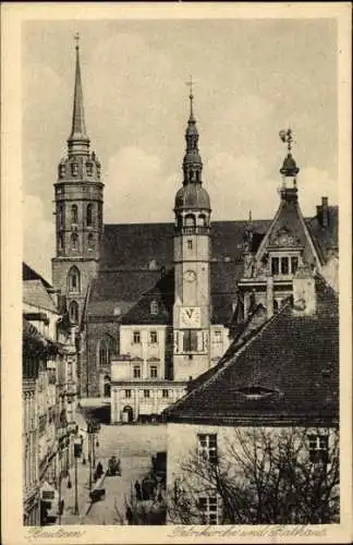 Ak Pforzheim im Schwarzwald, Rathaus und Kirche,  Architektur, monochrome Darstellung