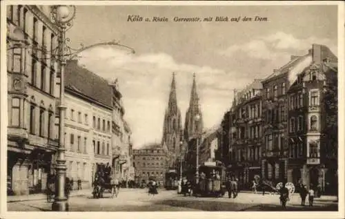 Ak Köln am Rhein, Straße mit Blick auf den Kölner Dom,  Architektur, Straßenbahn