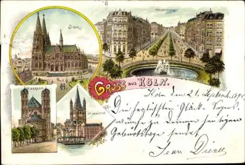 Ak Köln am Rhein, Domblick, St. Martin, Parklandschaft,  Architektur