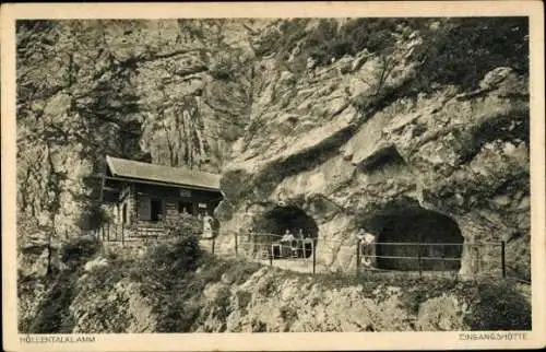 Ak Hammersbach Grainau Oberbayern, Höllentalklamm, Eingangshütte