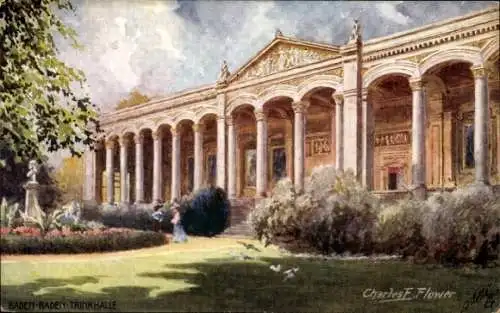 Künstler Ak Flower, Charles, Baden Baden, Trinkhalle mit Denkmal