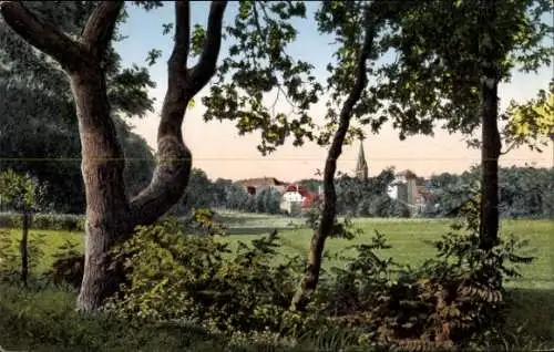 Ak Bad Fallingbostel Lüneburger Heide, Blick auf Wiesen, Bäume, Kirche, Häuser, Landschaft