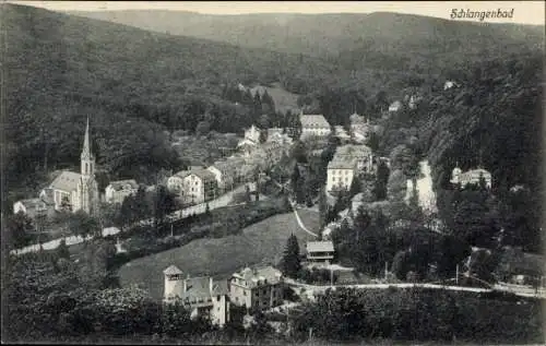 Ak Schlangenbad im Taunus Hessen, Landschaftsaufnahme, Gebäude, Kirche, Wälder