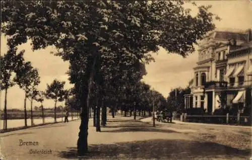 Ak Hansestadt Bremen, Schöne Allee mit Bäumen, Gebäude rechts, sepia Farbton