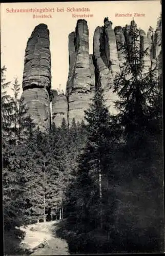 Ak Bad Schandau Sächsische Schweiz, Schrammsteingebiet, Blosstock, Kreuzturm, Morsche Zinne