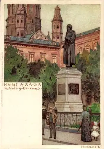 Künstler Litho Hein, Franz, Mainz am Rhein, Gutenberg Denkmal