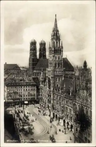 Ak München, Marienplatz, Rathaus, Frauenkirche
