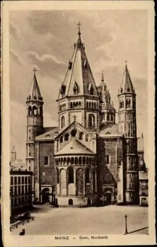 Ak Mainz am Rhein, Dom, Nordseite,  Architektur, markante Türme