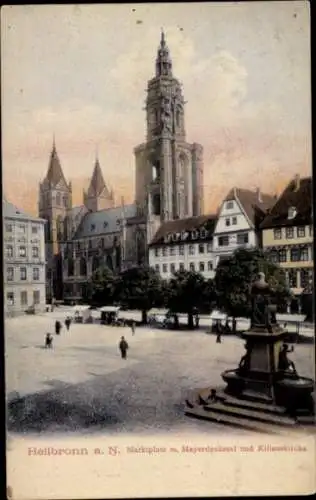Ak Heilbronn am Neckar, Marktplatz, Mayerdenkmal, Kilianskirche, alte Architektur
