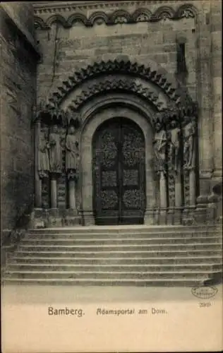 Ak Bamberg in Oberfranken, Adamsportal am Dom,  Architektur, Treppe, Skulpturen