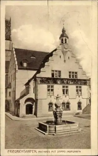 Ak Friedrichshafen, Rathaus mit Zeppelinbrunnen