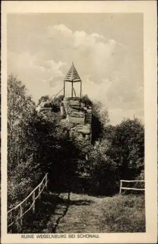 Ak Schönau in der Pfalz, Ruine Wegelnburg, Landschaft, Wolken, Bäume