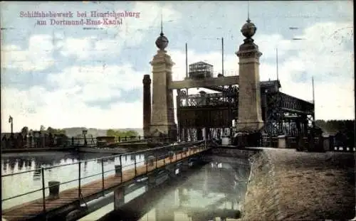 Ak Henrichenburg Castrop Rauxel im Ruhrgebiet, Schiffshebewerk, Dortmund-Ems-Kanal, Brücken, Wass