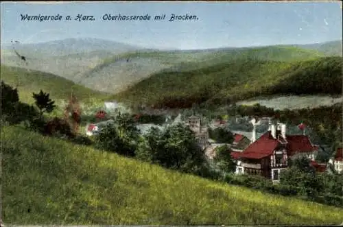 Ak Wernigerode Harz, Oberhasserode mit Brocken