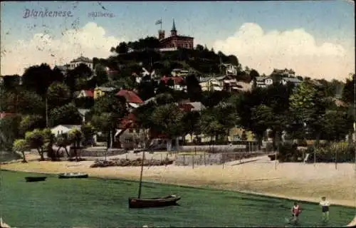 Ak Hamburg Altona Blankenese, Blick vom Wasser auf Ortschaft und Süllberg