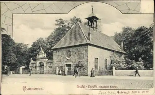 Ak Hannover in Niedersachsen, Bismarckdenkmal, Nicolai-Kapelle, Englische Kirche, Menschen auf St