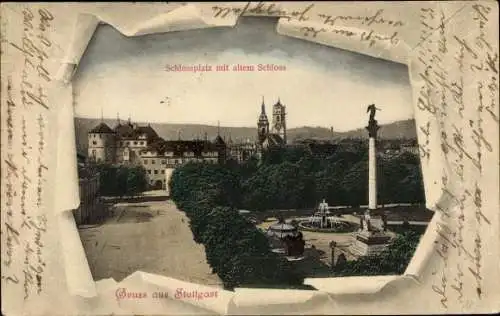 Passepartout Ak Stuttgart, Schlossplatz mit altem Schloss