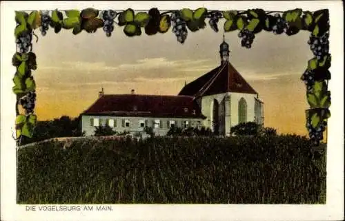 Ak Vogelsburg Volkach in Unterfranken,  Weintrauben, Kirche, Landschaft