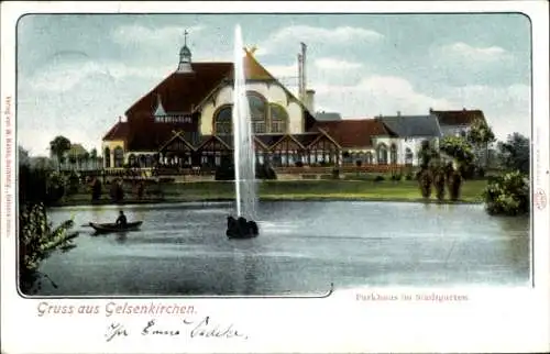 Ak Gelsenkirchen im Ruhrgebiet, Parkhaus im Stadtgarten, Brunnen, Boot, greenery