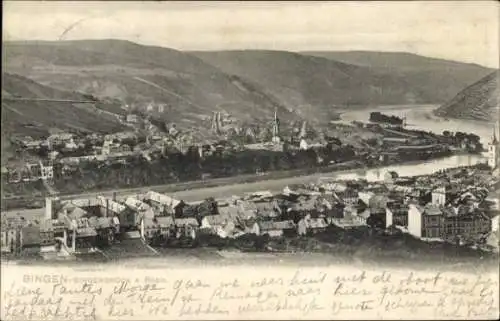Ak Bingen am Rhein, Bingen-Bingerbrock, Flusslandschaft, Häuser, Kirchen