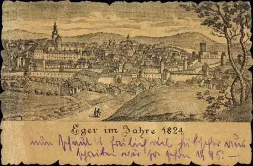 Künstler Ak Cheb Eger Reg. Karlsbad, Blick auf den Ort im Jahr 1824