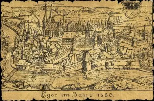Künstler Ak Cheb Eger Region Karlsbad, Stadt im Jahre 1550