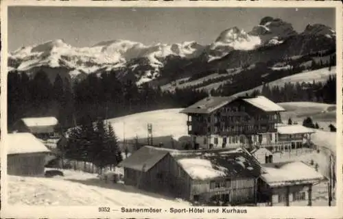 Ak Saanenmöser Saanen Kt. Bern Schweiz, Berglandschaft, Hotel, Schnee, Sporteinrichtungen, Kurhau